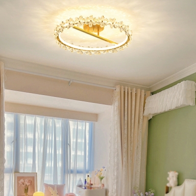 Traditional Crystal Led Flush Mount Ceiling Fixture Round for Kid's Room
