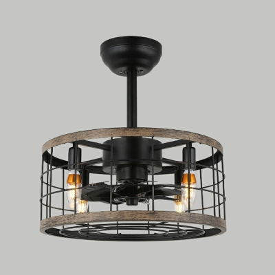 4 Lights Industrial Style Iron Frame Fan Chandelier for Restaurant and Bar