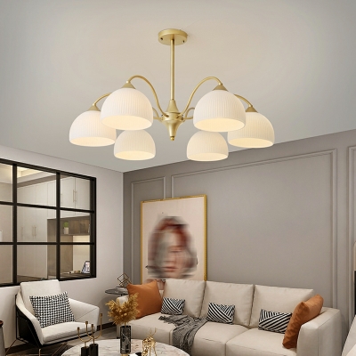 American Style Minimalist Copper Chandelier with Glass Shade for Bedroom and Living Room