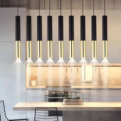 Black Cylinder Suspended Lighting Fixture Modern Metal for Dinning Room