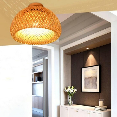 1 Light Minimalism Style Dome Shape Rattan Flush Mount Ceiling Light