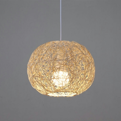 1 Light Nordic Style Globe Shape Rattan Pendant Lighting Fixture