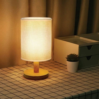 1 Light Simple Style Cylinder Shape Wood Bedside Lamps for Bedroom