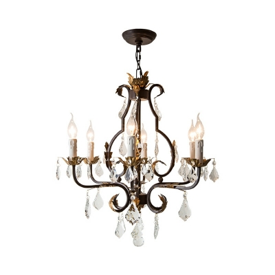 6 Lights American Rustic Distressed Crystal Chandelier for Dining Room and Living Room