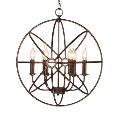 6 Lights Industrial Retro Wrought Iron Ball Chandelier for Bars and Restaurants