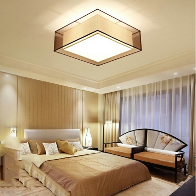 Chinese Style Minimalist Retro Fabric Flushmount Ceiling Light for Study and Bedroom