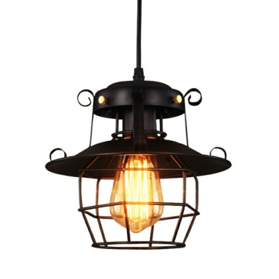 Industrial Style Iron Frame Pendant Light in Black for Restaurant and Bar