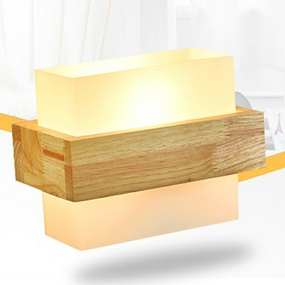 Japanese Creative Wood Art Wall Lamp with Glass Shade for Bedroom and Entrance