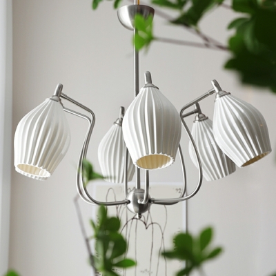 Minimalism Chandelier Lighting Fixtures Drum Glass and Metal for Living Room