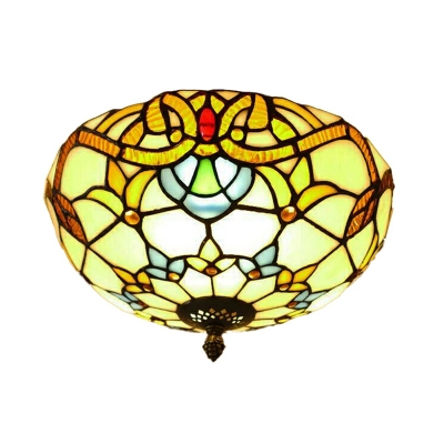 Retro Baroque Art Glass Flushmount Ceiling Light for Bedroom and Hallway