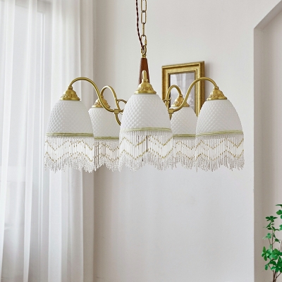Vintage Mesh Glass Chandelier with Tassel Decoration for Living Room and Dining Room