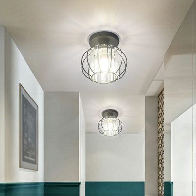 1 Light Minimalism Style Cage Shape Metal Flush Ceiling Light Fixtures