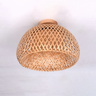 1 Light Minimalism Style Dome Shape Rattan Flush Mount Ceiling Light