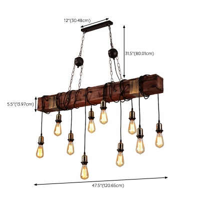 10 Lights Industrial Style Retro Wood Art Island Lights for Restaurant and Bar