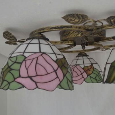 3 Lights French Idyllic Glass Ceiling Light Fixture in Pink for Bedrooms and Restaurants