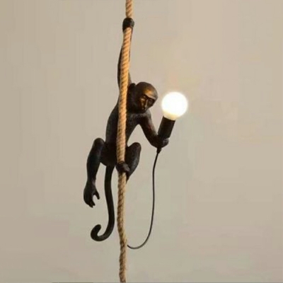 Creative Hemp Rope Pendant Light with Monkey Decoration for Restaurant and Bar