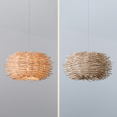 Drum Wood Hanging Pendant Lights Weave Contemporary for Living Room