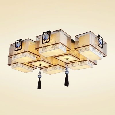 Fabric Flush Mount Ceiling Light Fixtures Square for Living Room