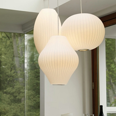 Japanese Creative Silk Pendant Lamp in White for Bedroom and Study
