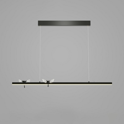 3 Lights Minimalistic Style Linear Shape Metal Pendant Chandelier