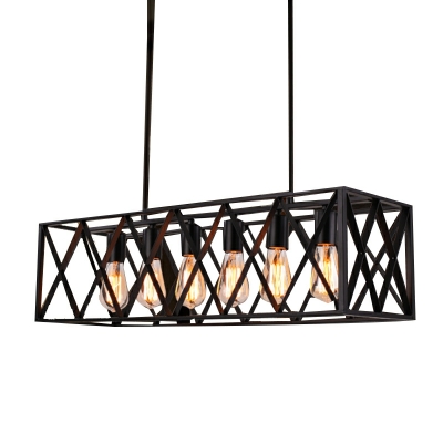 4 Lights Industrial Style Cage Shape Metal Pendant Chandelier