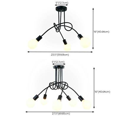 5 Lights Loft Style Exposed Bulb Shape Metal Ceiling Pendant Light