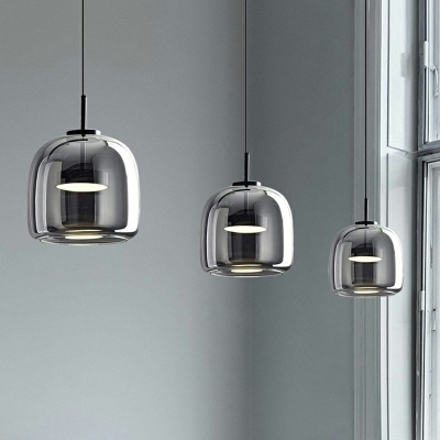 Contemporary Hanging Pendnant Lamp Simplicity Drum Glass for Dinning Room