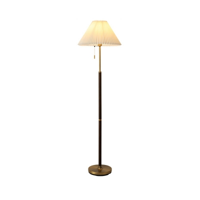 Nordic Wooden Floor Lamp with Pleated Fabric Lampshade for Living Room and Bedroom