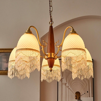 Vintage Mesh Glass Chandelier with Tassel Decoration for Living Room and Dining Room