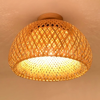 1 Light Minimalism Style Dome Shape Rattan Ceiling Flush Mount Lights