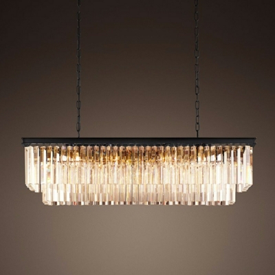 6 Lights Post Modern Rectangular Crystal Chandelier for Dining Room and Living Room
