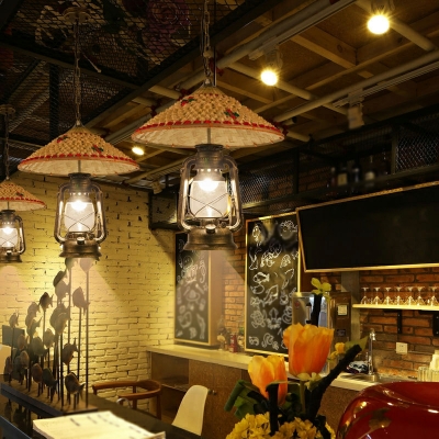 Creative Bamboo Woven Hat Pendant Lights for Restaurant and Bar