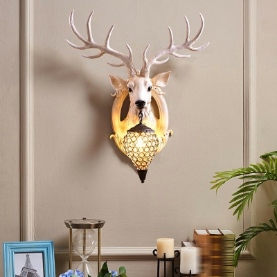 Creative Vintage Resin Antler Wall Lamp with Crystal Shade for Living Room and Dining Room