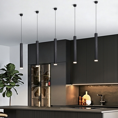 Cylinder Hanging Pendant Lights Black Minimalism for Dinning Room