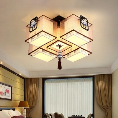 Fabric Flush Mount Ceiling Light Fixtures Square for Living Room