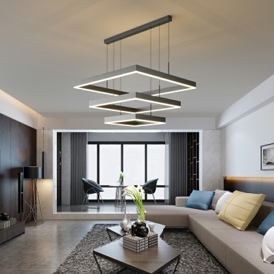 Metal Chandelier Lighting Fixtures Black Square for Living Room