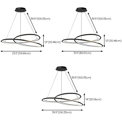 Minimalism Chandelier Lighting Fixtures Black LED Linear for Living Room