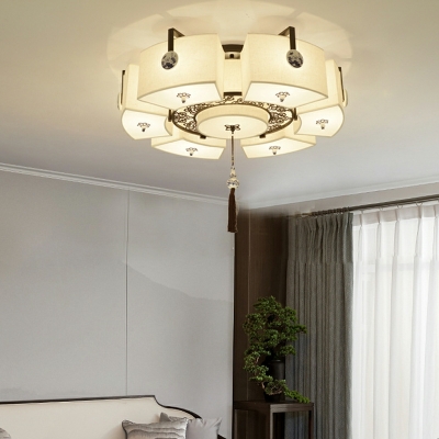 Traditional Semi Flush Mount Ceiling Fixture Fabric Drum for Living Room