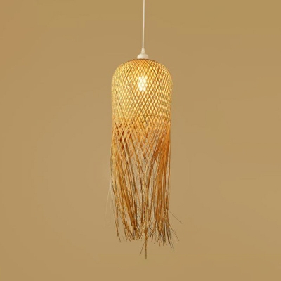 Weave Wood Hanging Pendant Lights Drum Basic Contemporary for Living Room