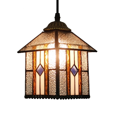1 Light Tiffany Style Geometric Shape Metal Hanging Pendant Light