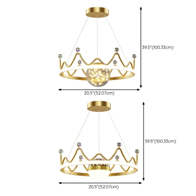 3 Lights Minimalistic Style Crown Shape Metal Chandelier Pendant Light