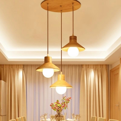 Contemporary Wood Pendant Lighting Fixtures Cone for Dinning Room
