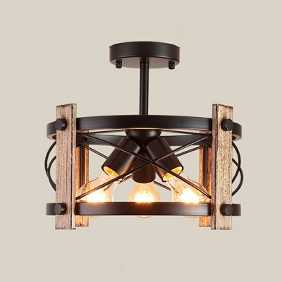 Industrial Style Retro Wrought Iron Ceiling Lamp in Black for Cafe and Restaurant