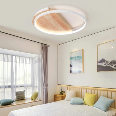 LED Creative Design Round Wood Art Flushmount Ceiling Light for Bedroom and Living Room