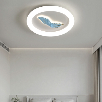 LED Minimalist Round Feather Ceiling Light with Three Levels for Bedroom and Living Room