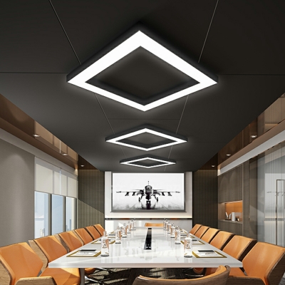 Minimalist LED Square Frame Hollow Pendant Lights for Office and Gym