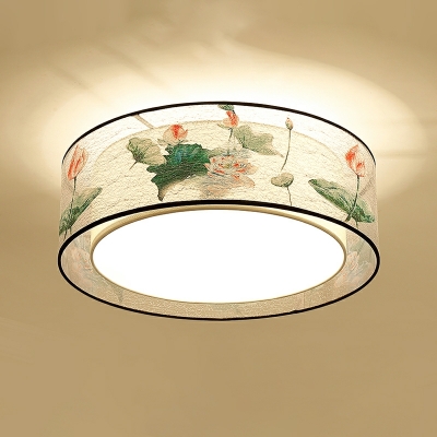 5 Lights Traditional Style Drum Shape Fabric Flushmount Lighting