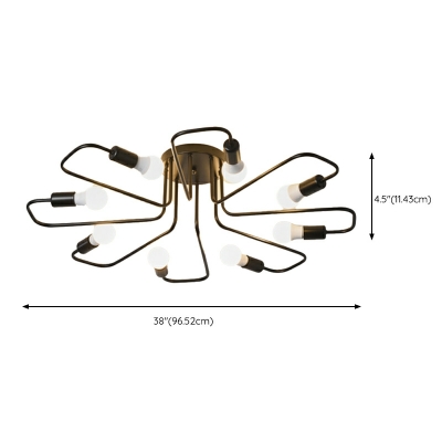 8 Lights Creative Wrought Iron Radial Ceiling Lamp in Black for Bedroom and Living Room