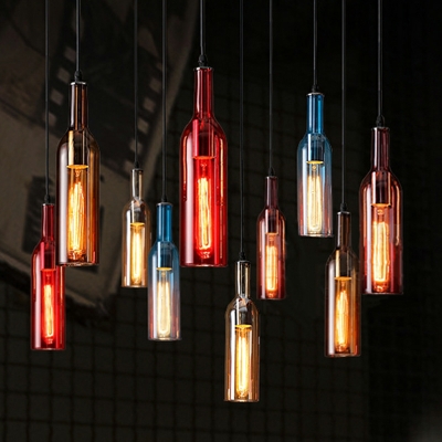 American Creative Color Wine Bottle Glass Pendant Light for Bar and Restaurant
