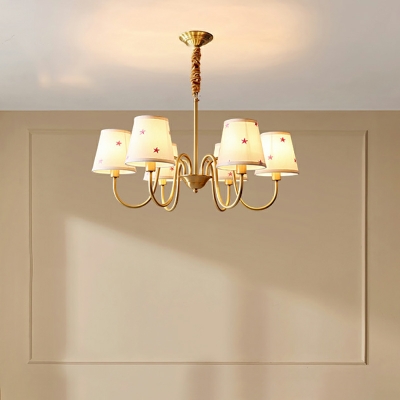 American Pastoral Full Copper Fabric Chandelier for Bedroom and Living Room